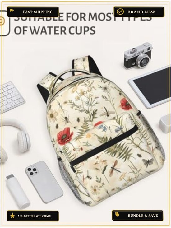 Vintage Floral Chicken Backpack for Women Girls Laptop Travel Camping Hiking